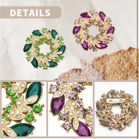 Pick 1: Green or Purple Wreath Brooch New in Package - Picture 2 of 4
